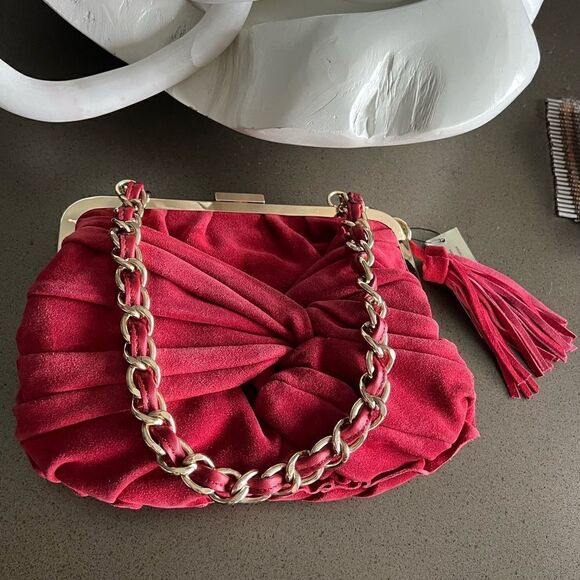 ADRIENNE VITTADINI Red Burgundy Suede Knotted Tassel Shoulder Bag. - Picture 8 of 10